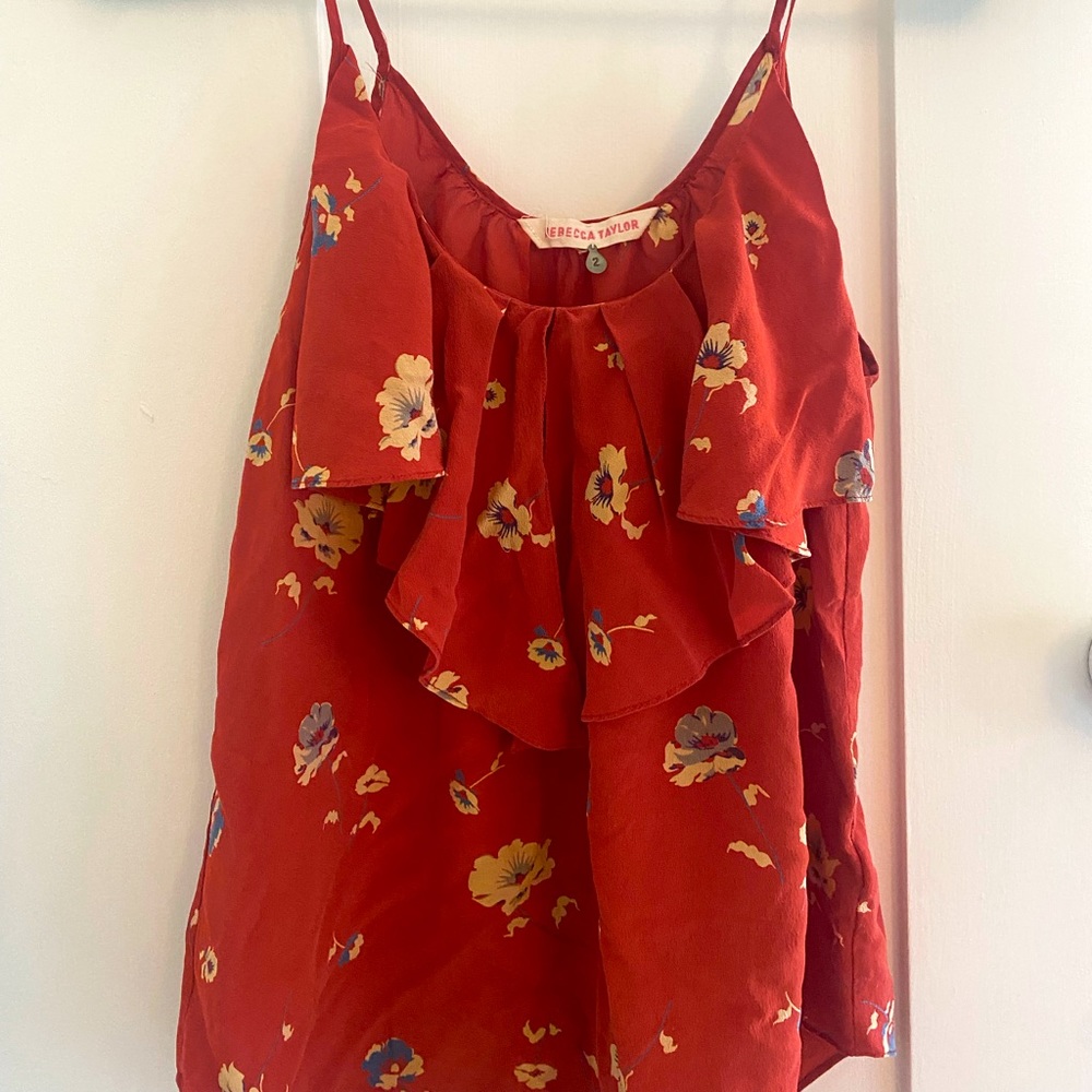 Rebecca Taylor red floral silk top size 2